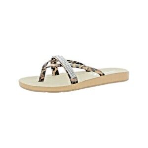 SEVEN7 BONDI Caramel Faux Leather Rhinestone Thong Flop Sandals Cheetah Print 9
